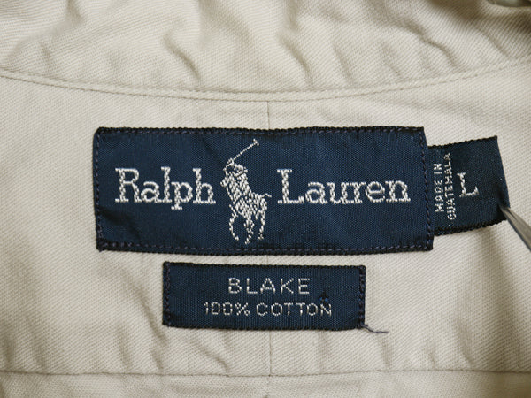 90's ラルフローレン 長袖 ボタンダウン シャツ メンズ L / オールド ポロ  BLAKE コットン ワイシャツ ワンポイント ポニー ベージュ 無地