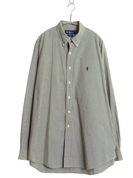 90s ラルフローレン ギンガム チェック ボタンダウン シャツ メンズ XL / オールド ポロ コットン 長袖シャツ 大きいサイズ ワンポイント
