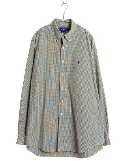 90s ラルフローレン ギンガム チェック ボタンダウン シャツ メンズ XL / オールド ポロ コットン 長袖シャツ 大きいサイズ ワンポイント