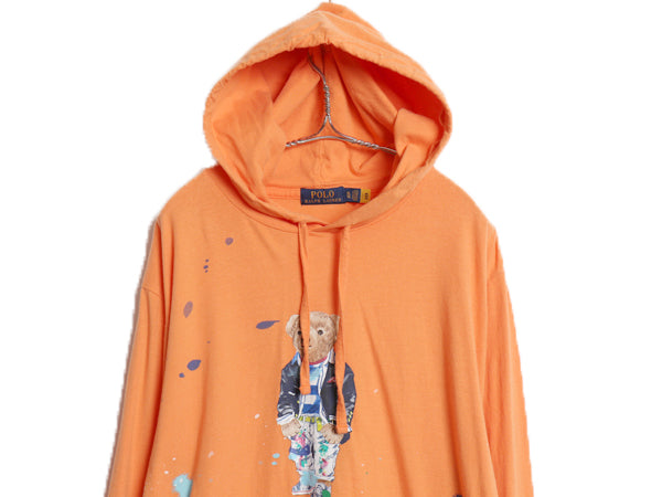 ポロベア ポロ ラルフローレン フード付き プリント 長袖 Tシャツ メンズ XL / 古着 ロンT ロングスリーブ パーカー ペンキ キャラクター 