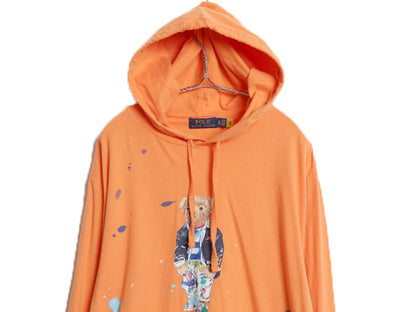 ポロベア ポロ ラルフローレン フード付き プリント 長袖 Tシャツ メンズ XL / 古着 ロンT ロングスリーブ パーカー ペンキ キャラクター 