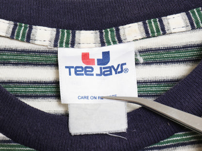 90s TEE JAYS ボーダー 半袖 Tシャツ メンズ XL 程/ オールド ヘビーウェイト コットン トップス カットソー 大きいサイズ マルチカラー