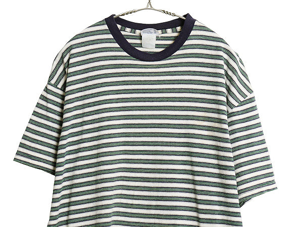 90s TEE JAYS ボーダー 半袖 Tシャツ メンズ XL 程/ オールド ヘビーウェイト コットン トップス カットソー 大きいサイズ マルチカラー