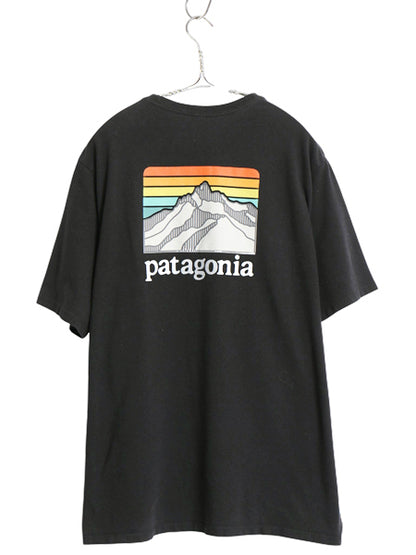 パタゴニア ポケット付き 両面 プリント 半袖 Tシャツ メンズ L / 20年製 アウトドア ポケT グラフィック アート バックプリント ブラック