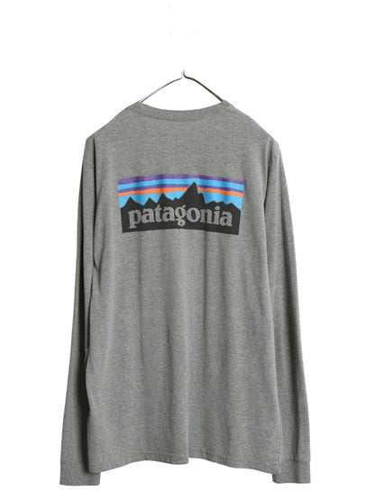 パタゴニア 両面 プリント 長袖 Tシャツ メンズ M 18年製 アウトドア ロンT ロングスリーブ P6 バックプリント ボックスロゴ カットソー 灰