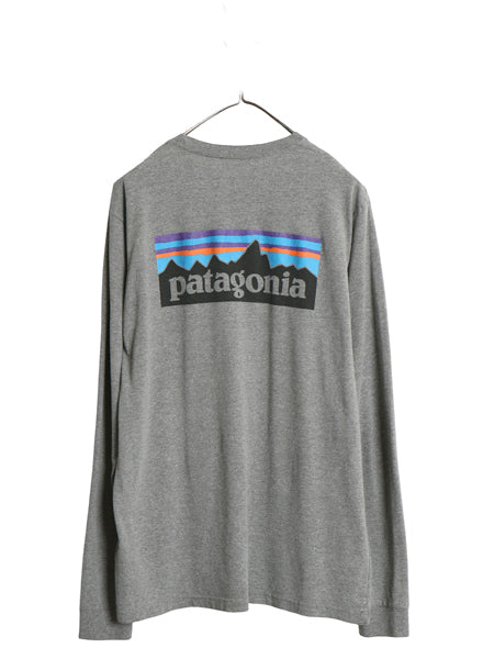 パタゴニア 両面 プリント 長袖 Tシャツ メンズ M 18年製 アウトドア ロンT ロングスリーブ P6 バックプリント ボックスロゴ カットソー 灰