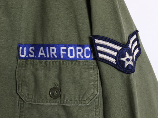 60s 米軍実物 US AIR FORCE コットン サテン ユーティリティ シャツ メンズ M 程/ 64年製 ヴィンテージ ミリタリー 軍物 筒袖 2nd OG107 