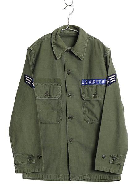 60s 米軍実物 US AIR FORCE コットン サテン ユーティリティ シャツ メンズ M 程/ 64年製 ヴィンテージ ミリタリー 軍物 筒袖 2nd OG107 