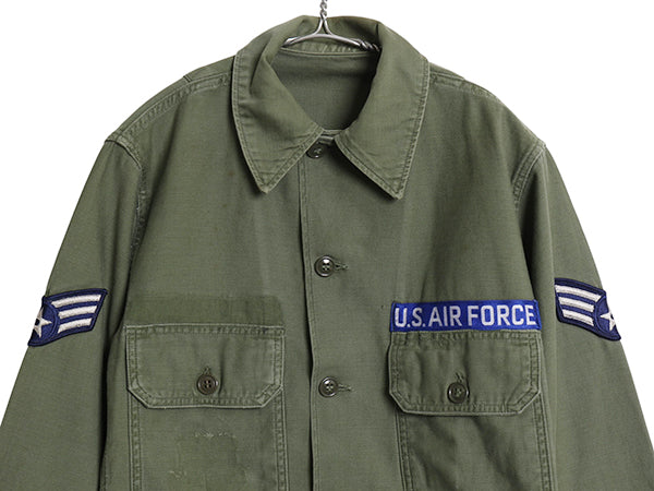 60s 米軍実物 US AIR FORCE コットン サテン ユーティリティ シャツ メンズ M 程/ 64年製 ヴィンテージ ミリタリー 軍物 筒袖 2nd OG107 