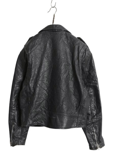 80s 90s パキスタン製 ウィルソンズ 本革 レザー ダブル ライダース ジャケット メンズ L オールド ブルゾン 革ジャン パキジャン 黒 中綿