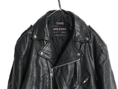 80s 90s パキスタン製 ウィルソンズ 本革 レザー ダブル ライダース ジャケット メンズ L オールド ブルゾン 革ジャン パキジャン 黒 中綿