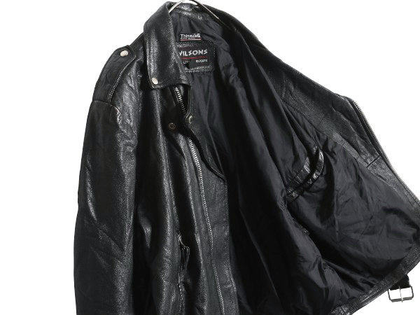 80s 90s パキスタン製 ウィルソンズ 本革 レザー ダブル ライダース ジャケット メンズ L オールド ブルゾン 革ジャン パキジャン 黒 中綿