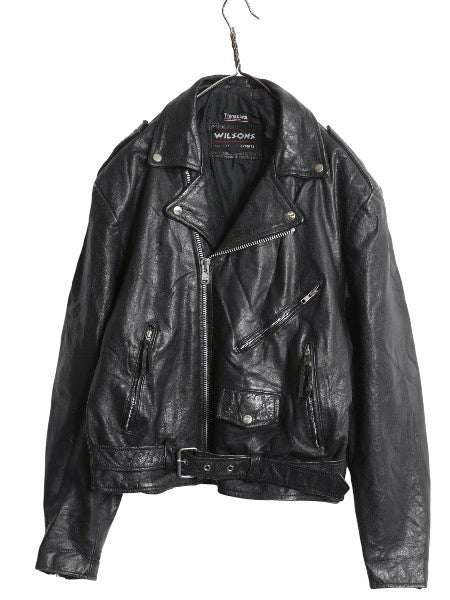 80s 90s パキスタン製 ウィルソンズ 本革 レザー ダブル ライダース ジャケット メンズ L オールド ブルゾン 革ジャン パキジャン 黒 中綿