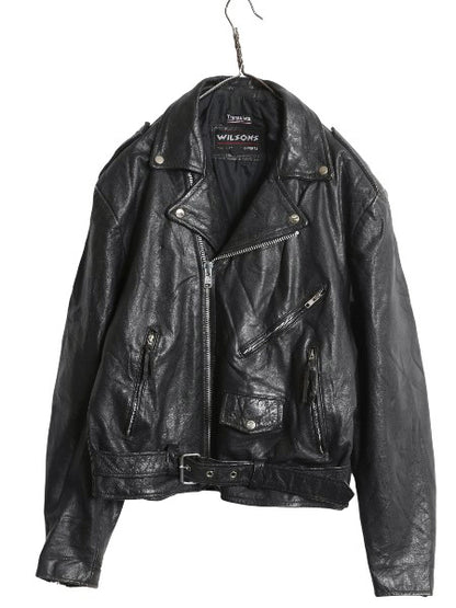 80s 90s パキスタン製 ウィルソンズ 本革 レザー ダブル ライダース ジャケット メンズ L オールド ブルゾン 革ジャン パキジャン 黒 中綿