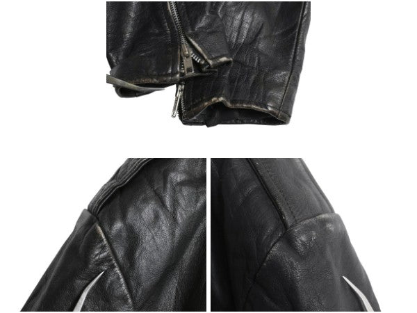 80s 90s パキスタン製 ウィルソンズ 本革 レザー ダブル ライダース ジャケット メンズ L オールド ブルゾン 革ジャン パキジャン 黒 中綿