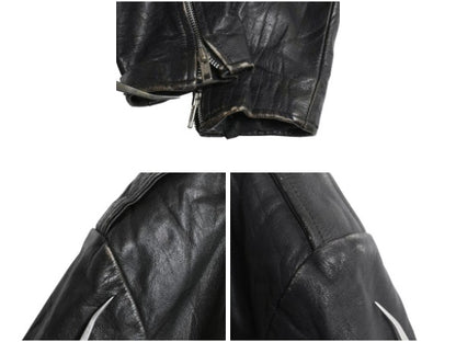 80s 90s パキスタン製 ウィルソンズ 本革 レザー ダブル ライダース ジャケット メンズ L オールド ブルゾン 革ジャン パキジャン 黒 中綿