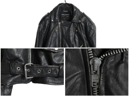 80s 90s パキスタン製 ウィルソンズ 本革 レザー ダブル ライダース ジャケット メンズ L オールド ブルゾン 革ジャン パキジャン 黒 中綿