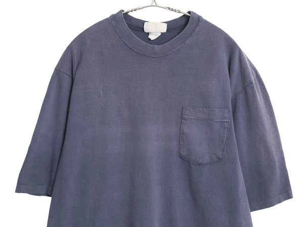90s エアロポステール ポケット付き 無地 半袖 Tシャツ メンズ XL / オールド ポケT ブランク トップス 大きいサイズ 紺 フェイド 雰囲気系