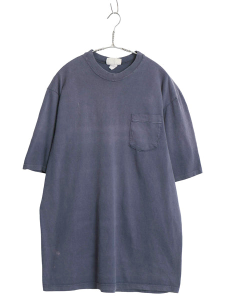 90s エアロポステール ポケット付き 無地 半袖 Tシャツ メンズ XL / オールド ポケT ブランク トップス 大きいサイズ 紺 フェイド 雰囲気系