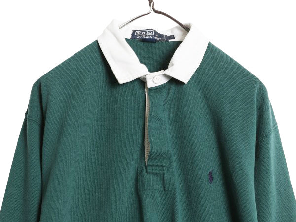 90s ポロ ラルフローレン 長袖 ラガーシャツ メンズ L オールド ラグビー 長袖シャツ ポロシャツ カットソー ヘビーウェイト ワンポイント