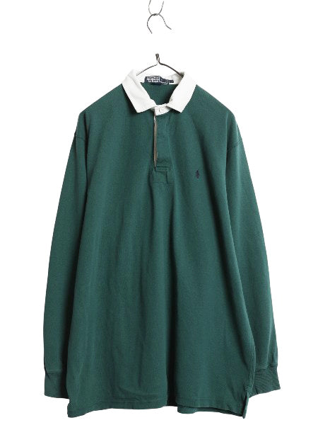 90s ポロ ラルフローレン 長袖 ラガーシャツ メンズ L オールド ラグビー 長袖シャツ ポロシャツ カットソー ヘビーウェイト ワンポイント