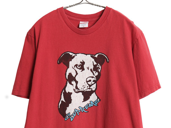 22SS USA製 シュプリーム ピットブル イラスト プリント Tシャツ メンズ M / グラフィック アート アニマル 犬 ドッグ ヘビーウェイト 赤