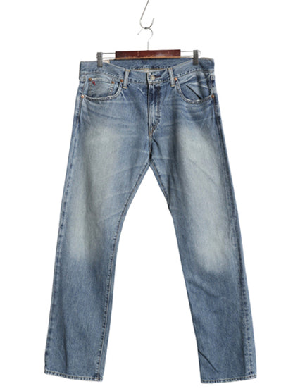 ポロ ラルフローレン デニム パンツ メンズ 実寸 36 32 古着 ヴィンテージ 加工 ジーンズ ジーパン ストレート 赤耳 ヒゲ アタリ 革パッチ