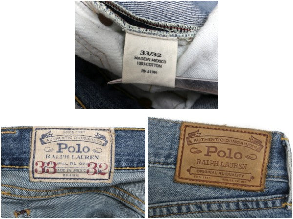 ポロ ラルフローレン デニム パンツ メンズ 実寸 36 32 古着 ヴィンテージ 加工 ジーンズ ジーパン ストレート 赤耳 ヒゲ アタリ 革パッチ