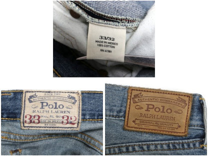 ポロ ラルフローレン デニム パンツ メンズ 実寸 36 32 古着 ヴィンテージ 加工 ジーンズ ジーパン ストレート 赤耳 ヒゲ アタリ 革パッチ