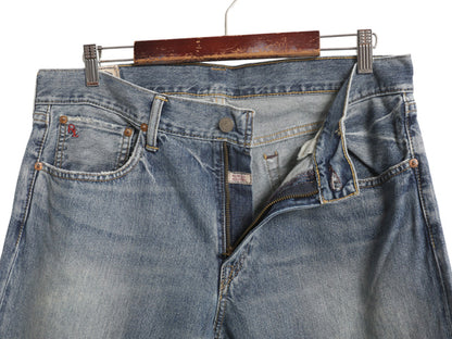 ポロ ラルフローレン デニム パンツ メンズ 実寸 36 32 古着 ヴィンテージ 加工 ジーンズ ジーパン ストレート 赤耳 ヒゲ アタリ 革パッチ