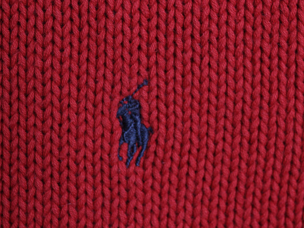 90s ポロ ラルフローレン コットン ニット セーター メンズ XL オールド リブ編み ワンポイント ポニー 刺繍 クルーネック 大きいサイズ 赤