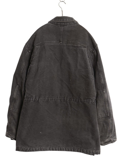 US企画 カーハート ランチャー コート メンズ L 古着 ダック ジャケット 中綿 キルティング ライナー付き ジャンパー ハーフコート 黒 廃盤