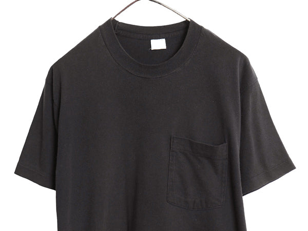 80s USA製 フルーツオブザルーム ポケット付き 無地 半袖 Tシャツ メンズ XL 程 古着 ヴィンテージ ポケT 耳付き ブランク 大きいサイズ 黒