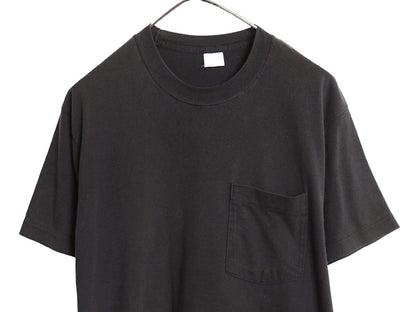 80s USA製 フルーツオブザルーム ポケット付き 無地 半袖 Tシャツ メンズ XL 程 古着 ヴィンテージ ポケT 耳付き ブランク 大きいサイズ 黒