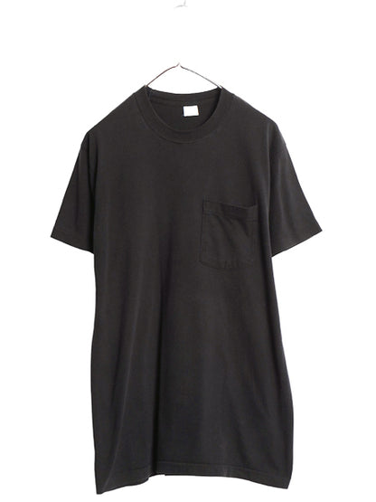 80s USA製 フルーツオブザルーム ポケット付き 無地 半袖 Tシャツ メンズ XL 程 古着 ヴィンテージ ポケT 耳付き ブランク 大きいサイズ 黒