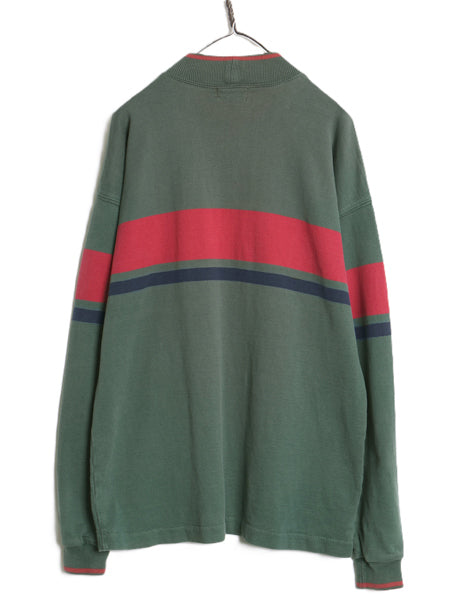 80s USA製 エルエルビーン モックネック ボーダー 長袖 Tシャツ メンズ L ヴィンテージ ロンT ラガーシャツ 素材 ヘビーウェイト コットン