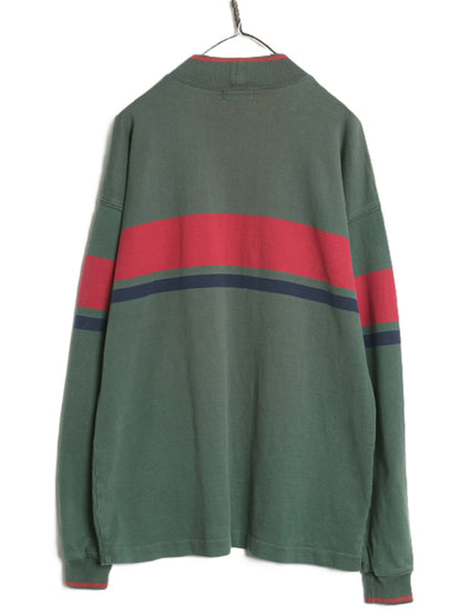 80s USA製 エルエルビーン モックネック ボーダー 長袖 Tシャツ メンズ L ヴィンテージ ロンT ラガーシャツ 素材 ヘビーウェイト コットン