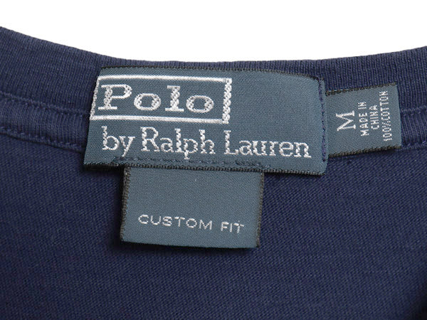 00s ポロ ラルフローレン ワイド ボーダー 半袖 Tシャツ メンズ M オールド コットン シングルステッチ カットソー ワンポイント ツートン