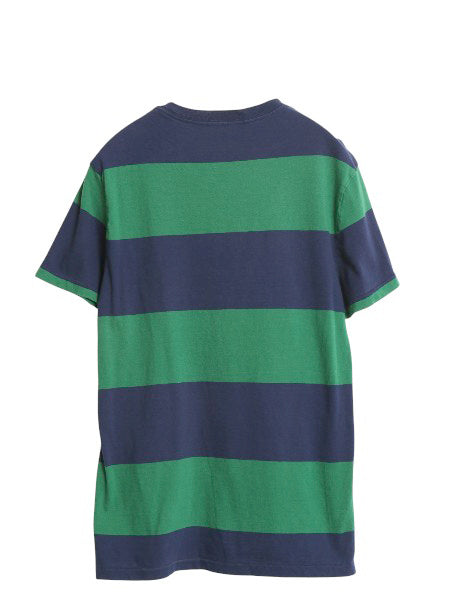 00s ポロ ラルフローレン ワイド ボーダー 半袖 Tシャツ メンズ M オールド コットン シングルステッチ カットソー ワンポイント ツートン