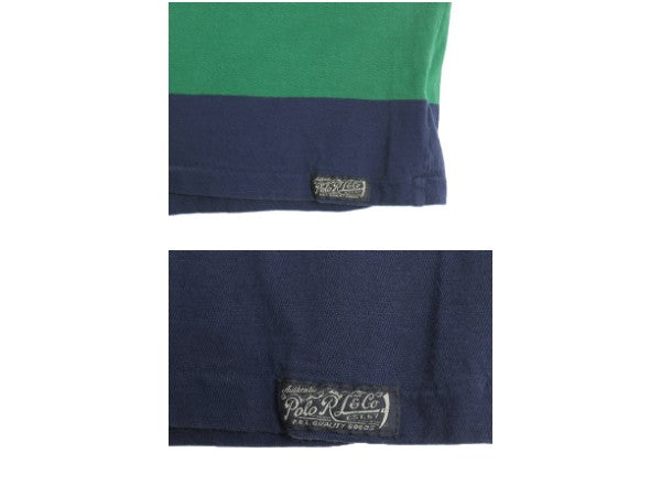 00s ポロ ラルフローレン ワイド ボーダー 半袖 Tシャツ メンズ M オールド コットン シングルステッチ カットソー ワンポイント ツートン