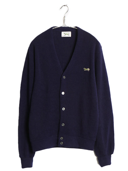 80s JCペニー フォックス アクリル ニット カーディガン メンズ レディース M 古着 ヴィンテージ 羽織り 前開き セーター ワンポイント 紺