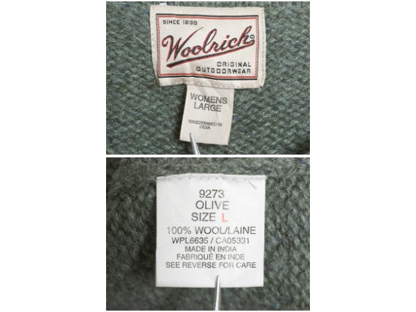 90s ウールリッチ Vネック ニット セーター レディース L 旧タグ オールド ウール 無地 ミドルゲージ シンプル カットソー タイプ グリーン