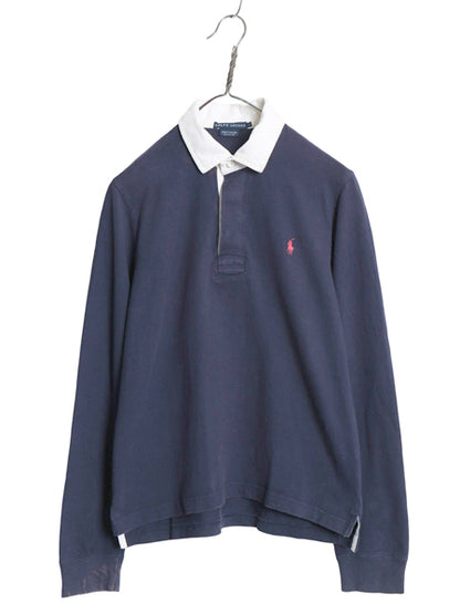 ラルフローレン 長袖 ラガーシャツ レディース L / 古着 ポロ ラグビー 長袖シャツ ポロシャツ ワンポイント カットソー ゆったり ネイビー