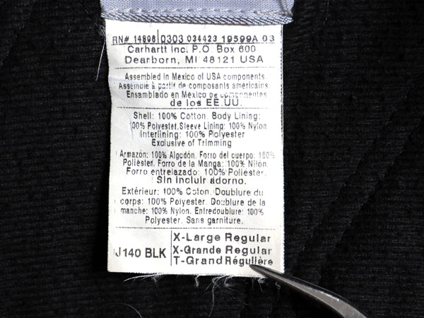 00s US企画 カーハート アクティブ ジャケット メンズ XL オールド ワーク ダック パーカー 中綿 キルティング ライナー ブルゾン ブラック