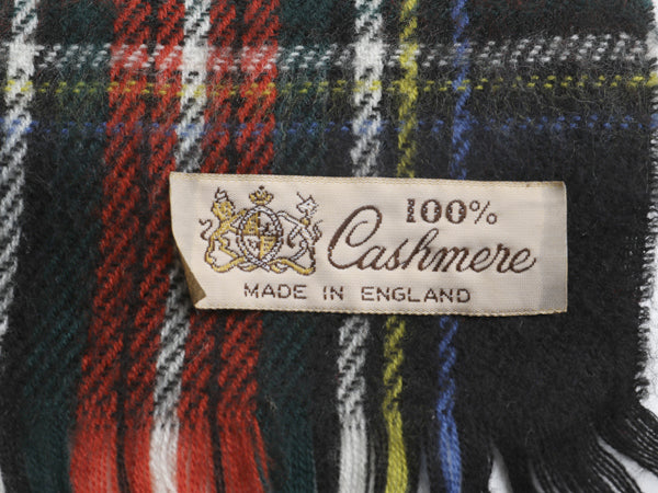 70s イギリス製 高級 100% カシミヤ マフラー メンズ レディース 古着 ヴィンテージ タータン チェック フリンジ付き 英国王室 ワラント