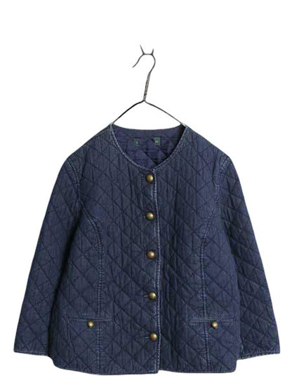 00s ローレン ジーンズ ラルフローレン 中綿 キルティング デニム ジャケット レディース M / オールド ポロ ノーカラー 前開き インディゴ