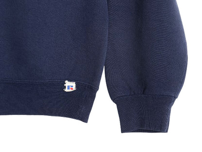 90s USA製 ラッセル 無地 スウェット メンズ レディース L 古着 オールド トレーナー 前V 裏起毛 ワンポイント ブランク シンプル ネイビー