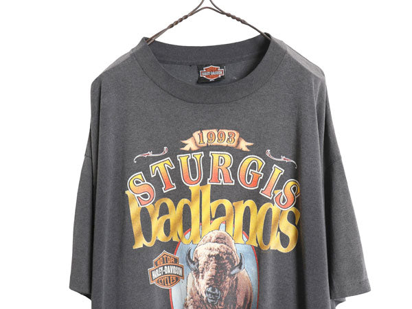 90s ★ ハーレー ダビッドソン スタージス プリント Tシャツ メンズ XL / 古着 オフィシャル バイク アニマル スカル スネーク フェード 黒