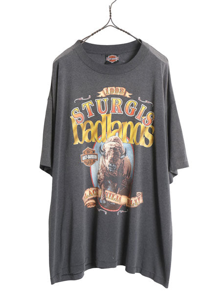 90s ★ ハーレー ダビッドソン スタージス プリント Tシャツ メンズ XL / 古着 オフィシャル バイク アニマル スカル スネーク フェード 黒