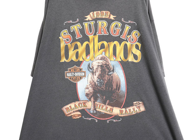 90s ★ ハーレー ダビッドソン スタージス プリント Tシャツ メンズ XL / 古着 オフィシャル バイク アニマル スカル スネーク フェード 黒